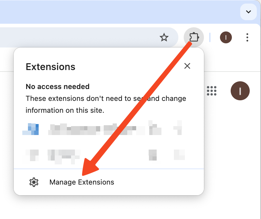 Open extensions page